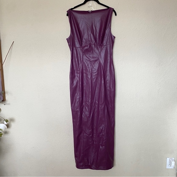 HOUSE OF‎ CB 'Sahara' Merlot Vegan Leather Maxi Dress NWOT size S - Picture 8 of 17
